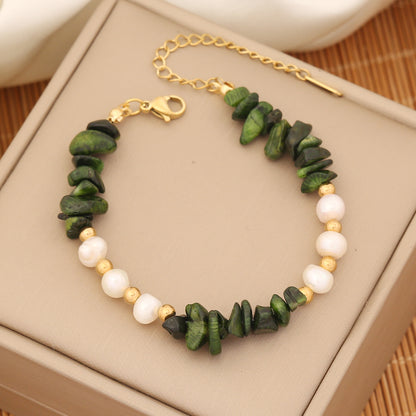 Ins Style Commute Irregular Stainless Steel Imitation Pearl Natural Stone Beaded Bracelets