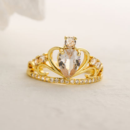 Classic Style Commute Crown Copper 18k Gold Plated Zircon Open Ring In Bulk