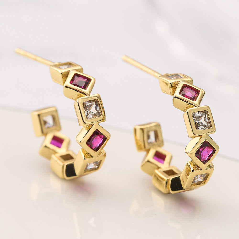 1 Pair Basic Commute C Shape Plating Inlay Copper Zircon 18k Gold Plated Earrings