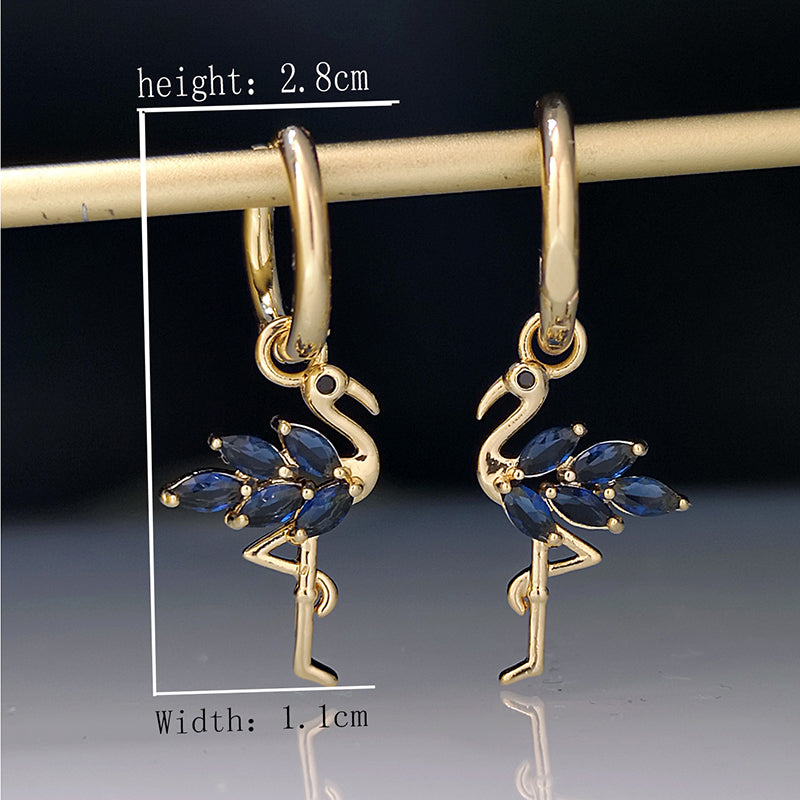 1 Pair Modern Style Flamingo Copper Plating Inlay Zircon Gold Plated Drop Earrings