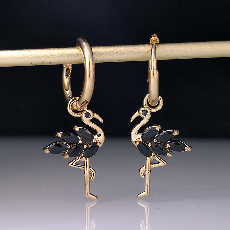 1 Pair Modern Style Flamingo Copper Plating Inlay Zircon Gold Plated Drop Earrings