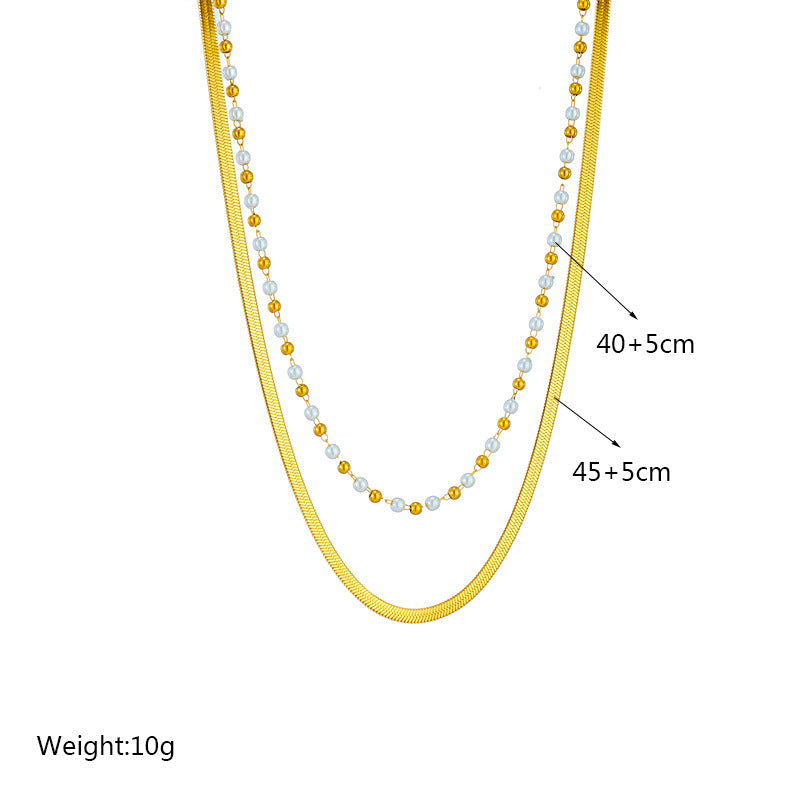 Casual Simple Style Solid Color Titanium Steel Beaded Pearl Plating 18k Gold Plated Layered Necklaces