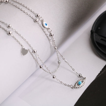 Fashion Devil's Eye Titanium Steel Plating Layered Necklaces 1 Piece