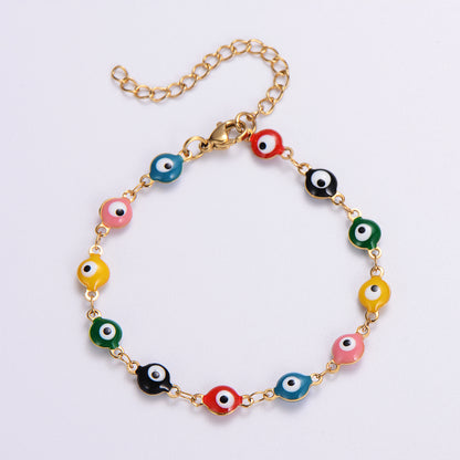 Classical Roman Style Devil's Eye Stainless Steel Epoxy Plating 18k Gold Plated Bracelets Necklace