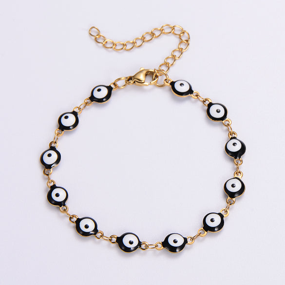 Classical Roman Style Devil's Eye Stainless Steel Epoxy Plating 18k Gold Plated Bracelets Necklace