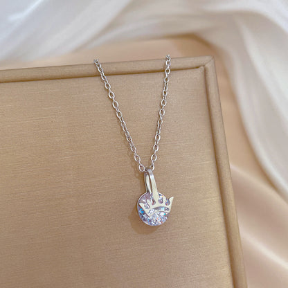 Lady Crown Titanium Steel Plating Inlay Zircon Pendant Necklace