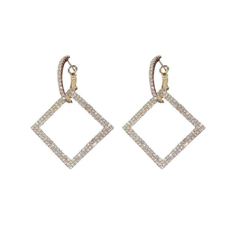 Simple Style Shiny Rhombus Alloy Inlay Rhinestones Women's Drop Earrings