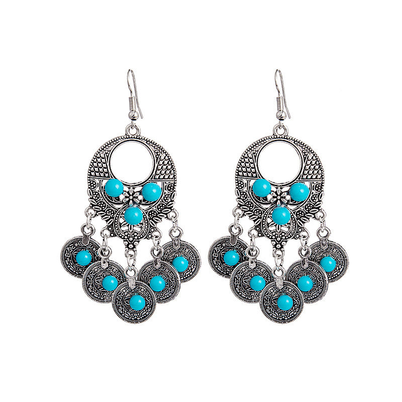 1 Pair Bohemian Water Droplets Tassel Alloy Inlay Turquoise Women's Drop Earrings