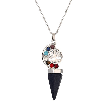 Casual Vacation Tree Stainless Steel Plating Hollow Out Inlay Natural Stone Crystal Pendant Necklace Long Necklace