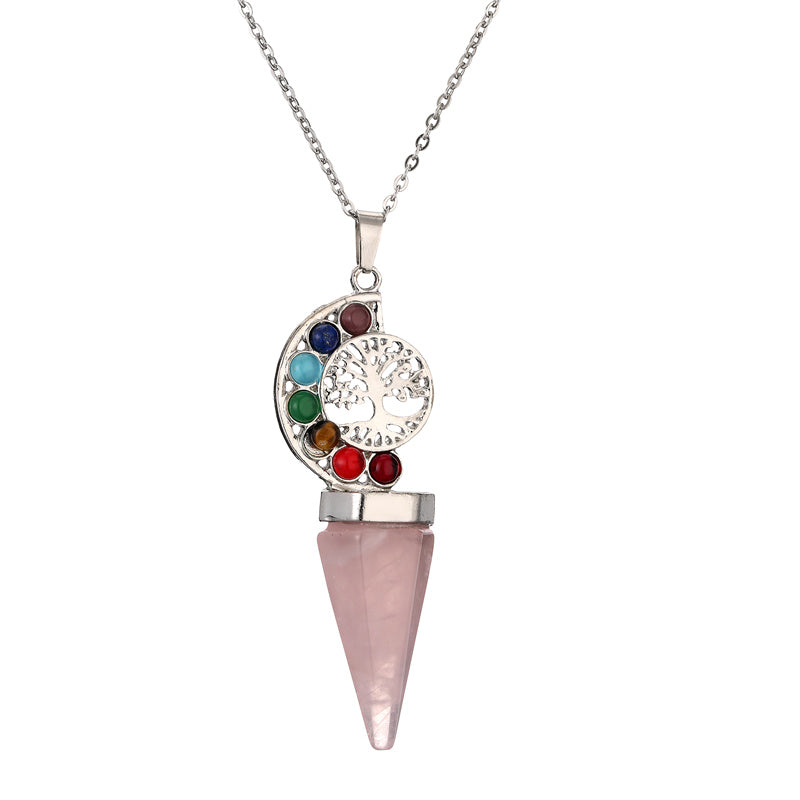 Casual Vacation Tree Stainless Steel Plating Hollow Out Inlay Natural Stone Crystal Pendant Necklace Long Necklace