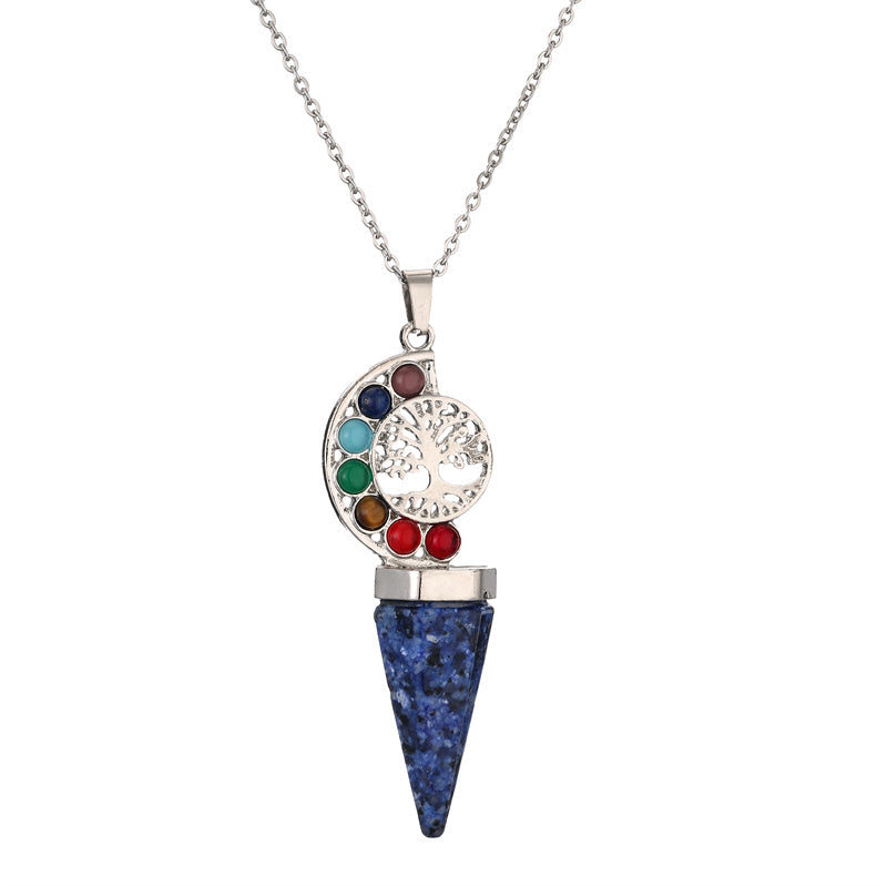 Casual Vacation Tree Stainless Steel Plating Hollow Out Inlay Natural Stone Crystal Pendant Necklace Long Necklace