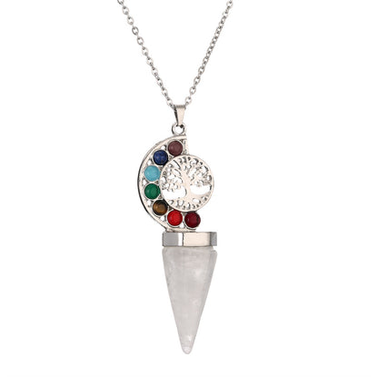 Casual Vacation Tree Stainless Steel Plating Hollow Out Inlay Natural Stone Crystal Pendant Necklace Long Necklace