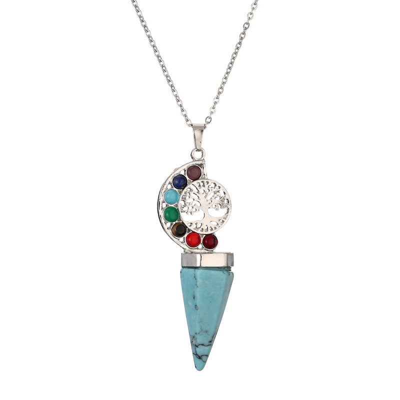 Casual Vacation Tree Stainless Steel Plating Hollow Out Inlay Natural Stone Crystal Pendant Necklace Long Necklace