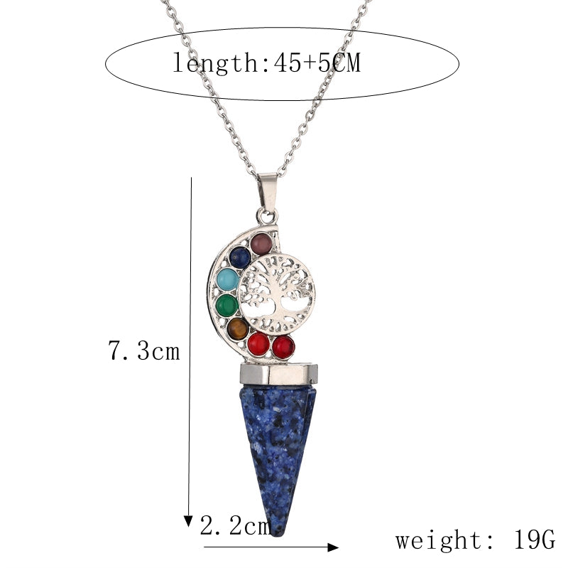 Casual Vacation Tree Stainless Steel Plating Hollow Out Inlay Natural Stone Crystal Pendant Necklace Long Necklace