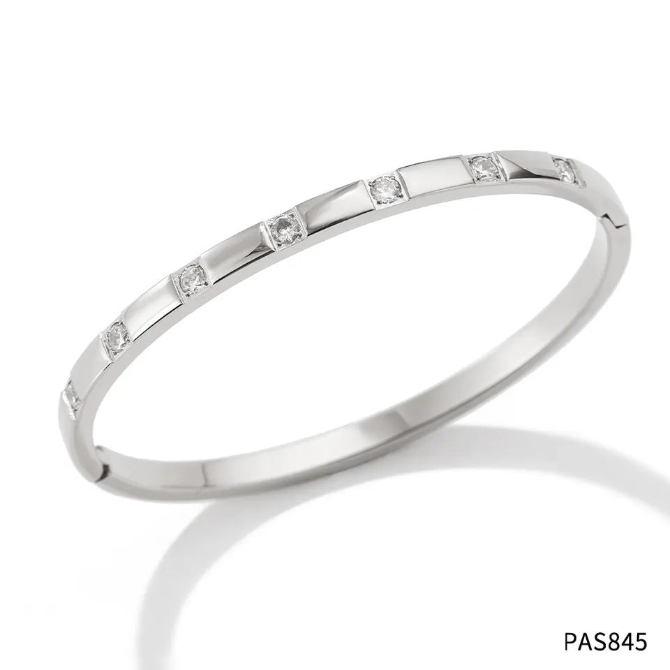 Simple Style Classic Style Geometric Stainless Steel Plating Inlay Zircon Bangle