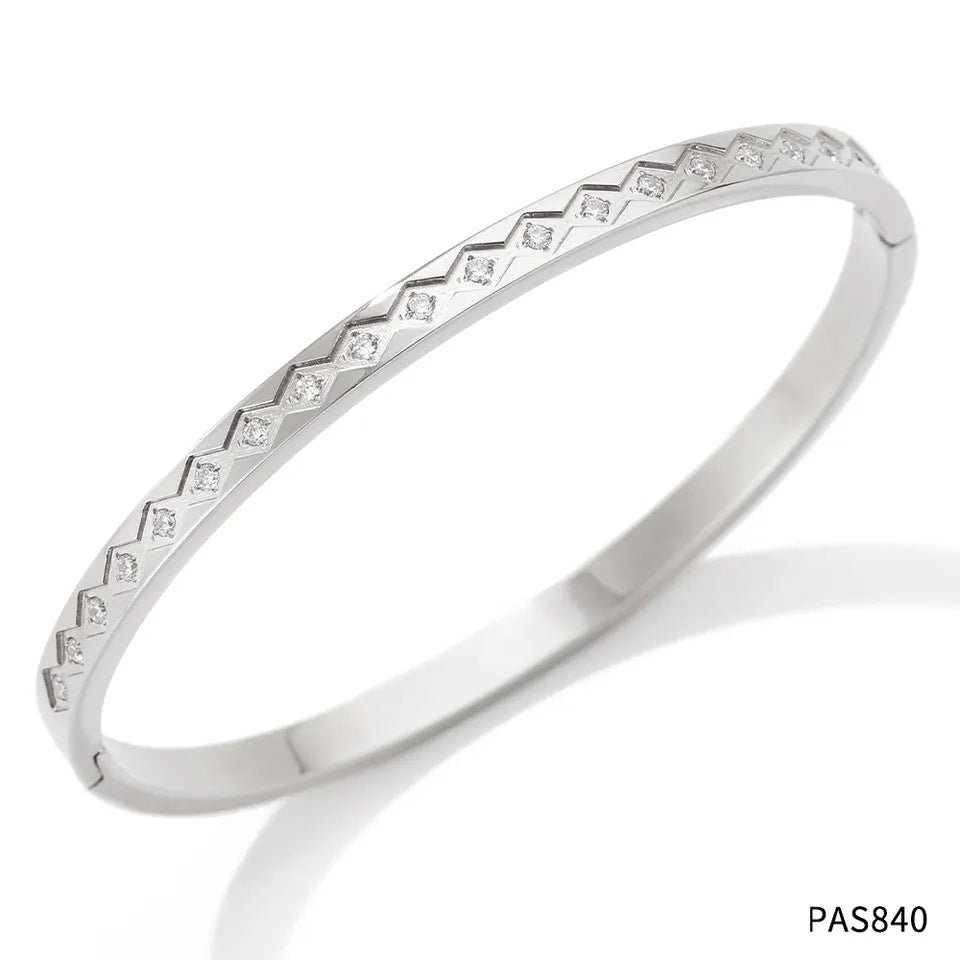 Simple Style Classic Style Geometric Stainless Steel Plating Inlay Zircon Bangle