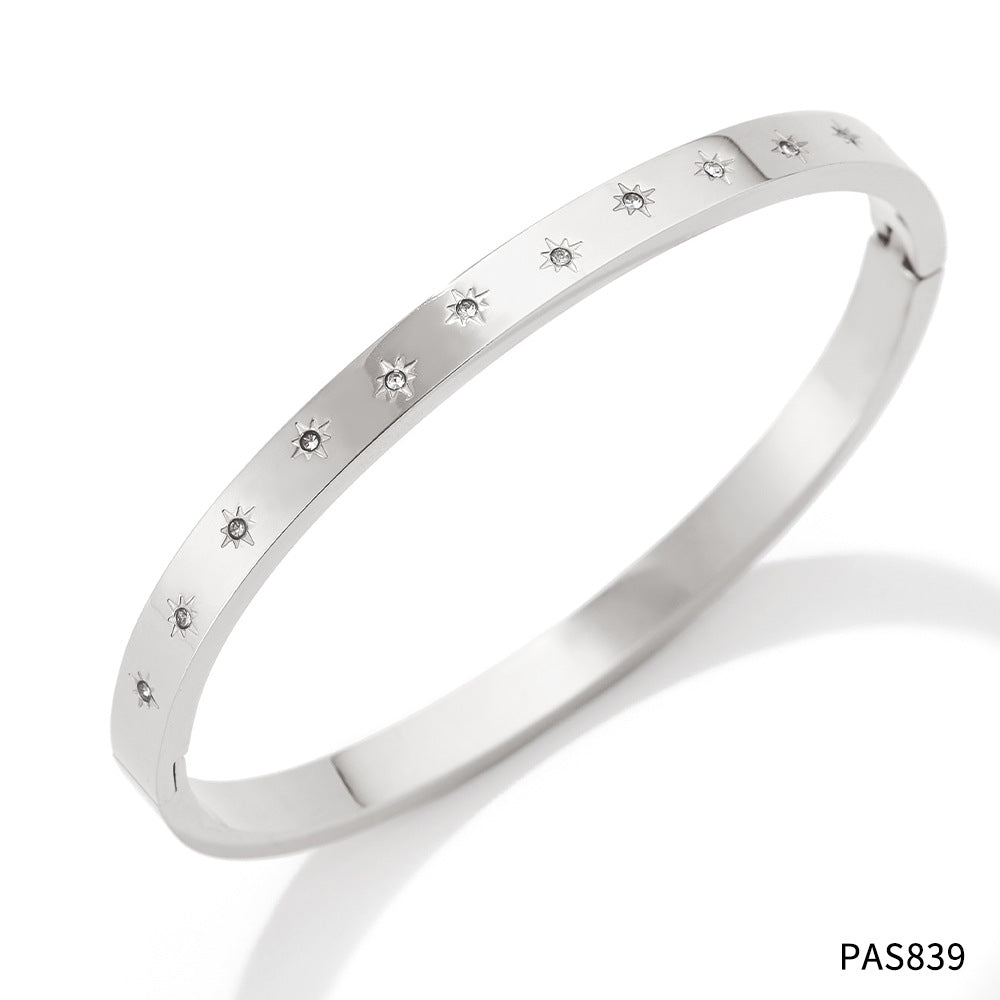 Elegant Geometric Stainless Steel Plating Inlay Zircon Bangle