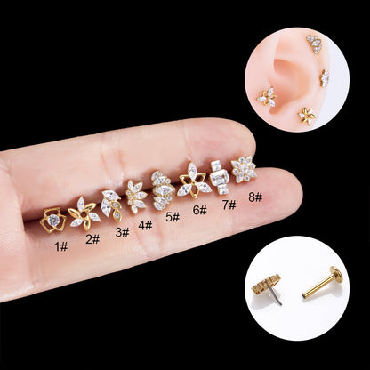 Simple Style Flower Titanium Inlay Zircon Ear Studs