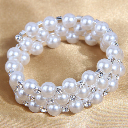 Elegant Simple Style Circle Imitation Pearl Ferroalloy Beaded Inlay Rhinestones Women's Bangle