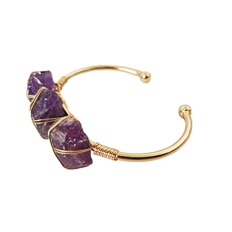 Retro Solid Color Natural Stone Bangle In Bulk