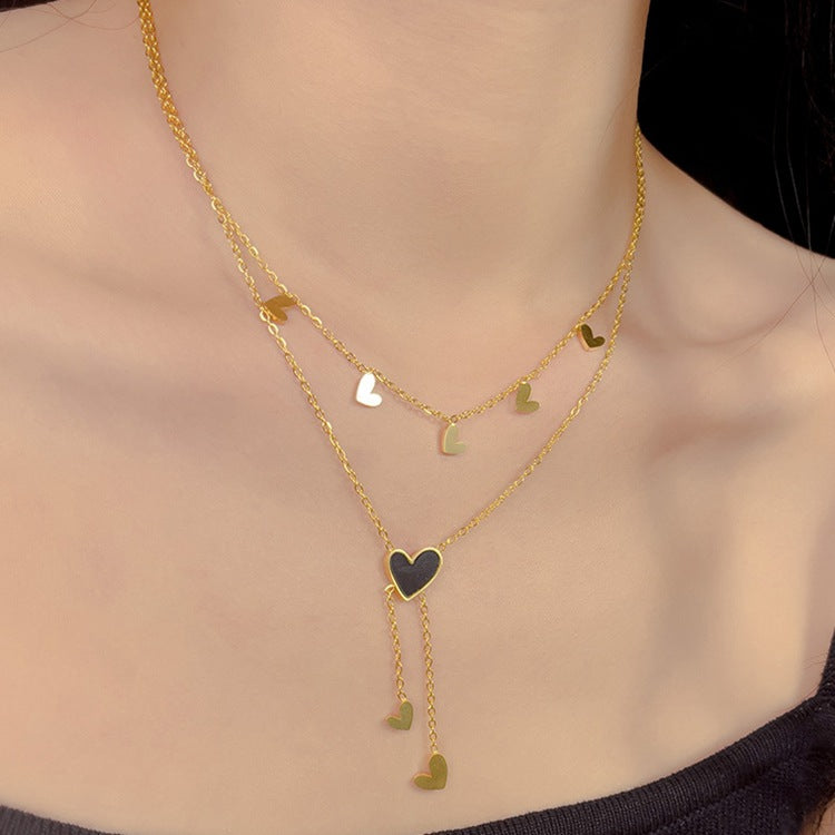 Sweet Simple Style Heart Shape Titanium Steel Plating Inlay Shell 18k Gold Plated Layered Necklaces