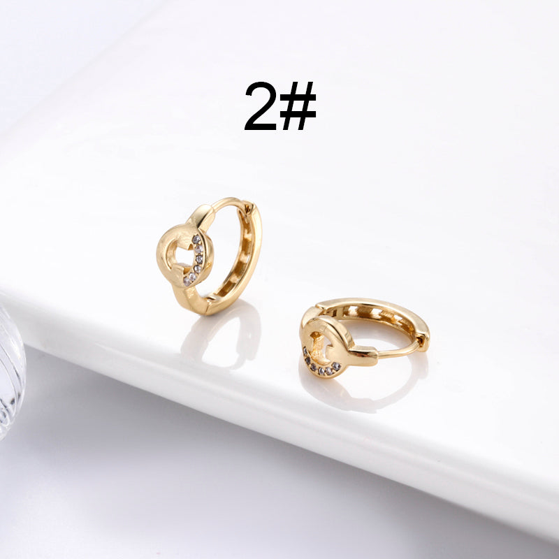 1 Pair Streetwear Star Copper Plating Inlay Zircon 18k Gold Plated Hoop Earrings