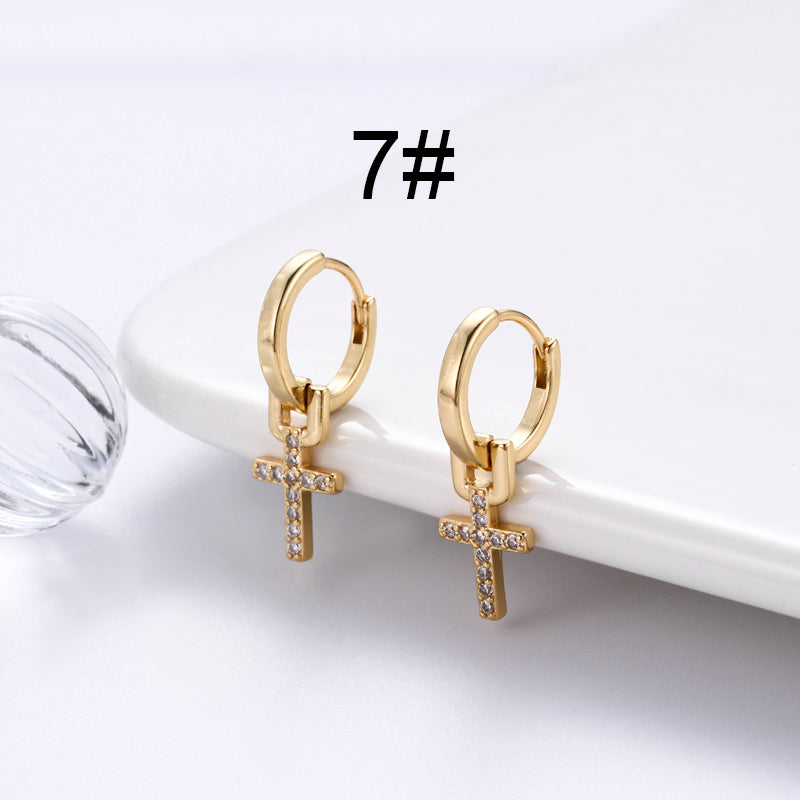 1 Pair Streetwear Star Copper Plating Inlay Zircon 18k Gold Plated Hoop Earrings