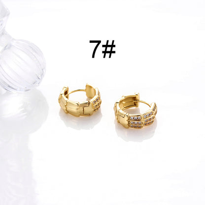 1 Pair Korean Style Round Copper Plating Inlay Zircon 18k Gold Plated Hoop Earrings Earrings