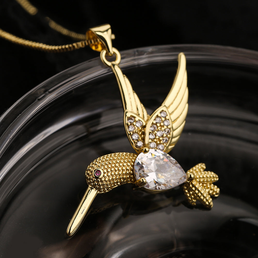 Modern Style Bird Copper Plating Inlay Zircon 18k Gold Plated Pendant Necklace