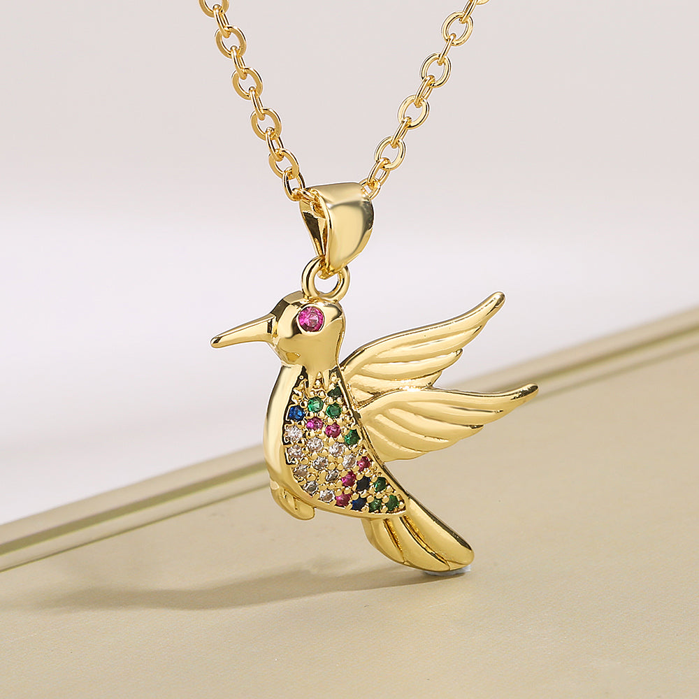 Modern Style Bird Copper Plating Inlay Zircon 18k Gold Plated Pendant Necklace