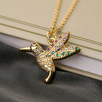 Modern Style Bird Copper Plating Inlay Zircon 18k Gold Plated Pendant Necklace