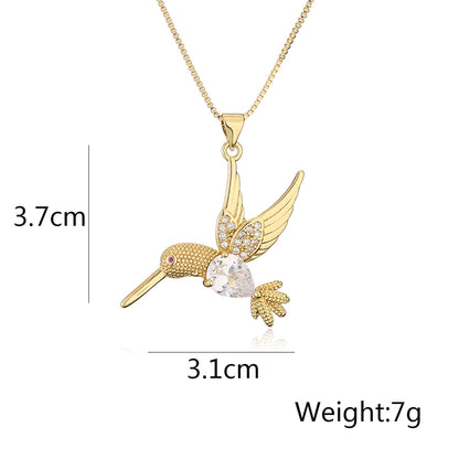 Modern Style Bird Copper Plating Inlay Zircon 18k Gold Plated Pendant Necklace