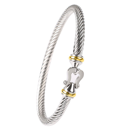 Classic Style Spiral Stripe Stainless Steel Bangle