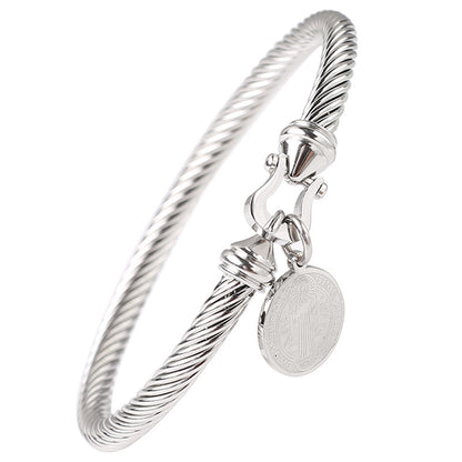 Ethnic Style Round Stainless Steel Charm Plating Bangle