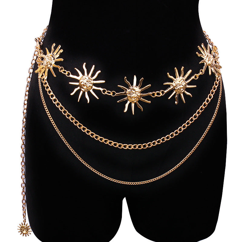 Ins Style Retro Sun Alloy Chain Women's Waist Chain