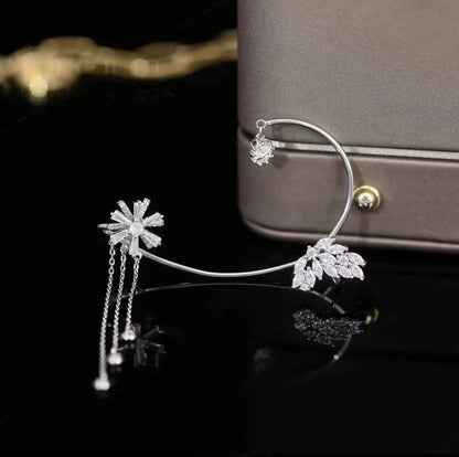 Elegant Flower Alloy Tassel Plating Inlay Rhinestones Women's Ear Clips