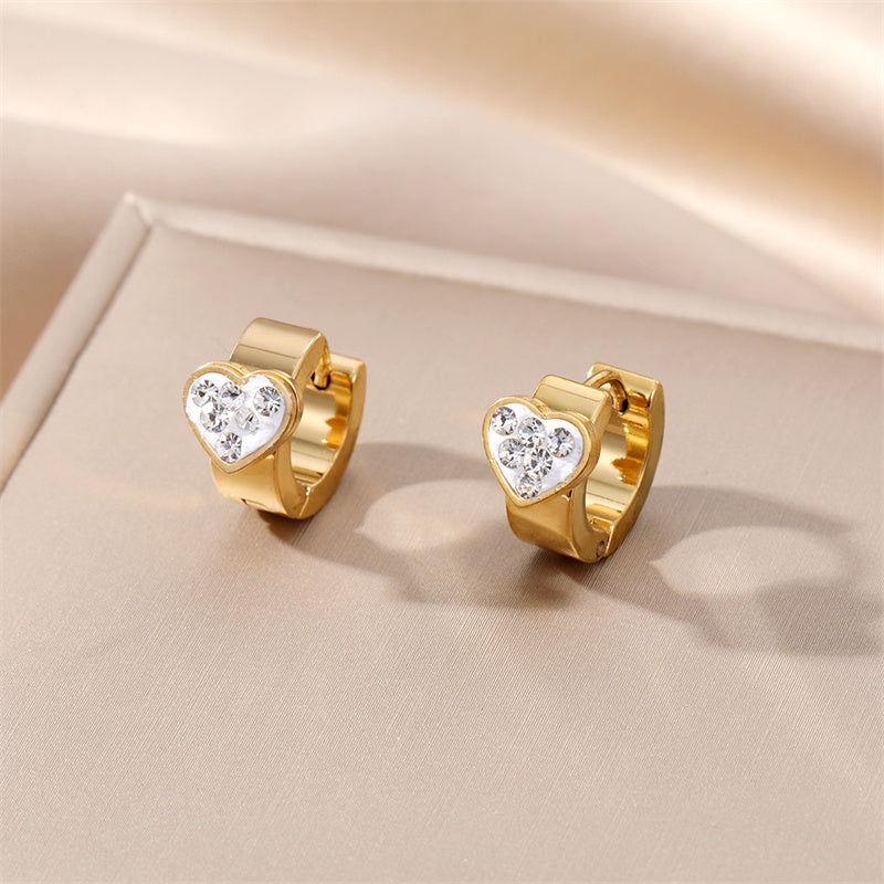 1 Pair Elegant Round Heart Shape Stainless Steel Artificial Pearl Plating Inlay Zircon Drop Earrings