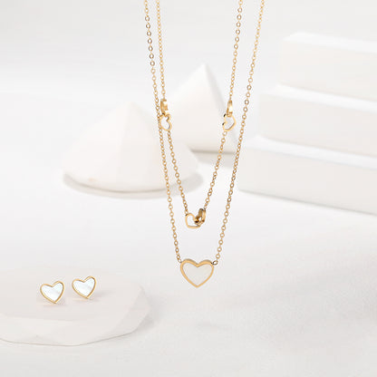 Elegant Modern Style Heart Shape Stainless Steel Plating Inlay Shell 18k Gold Plated Bracelets Earrings Necklace