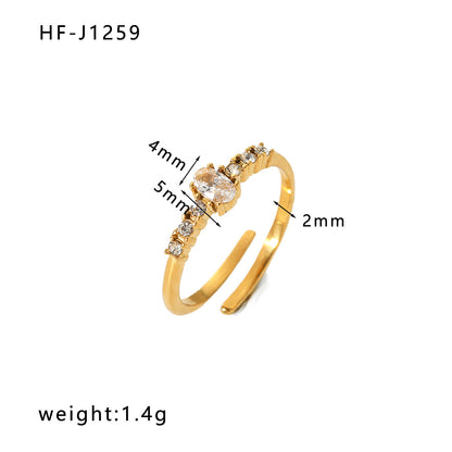 Ig Style Crown Rhombus Rectangle Stainless Steel Criss Cross Plating Inlay Zircon 18k Gold Plated Rings