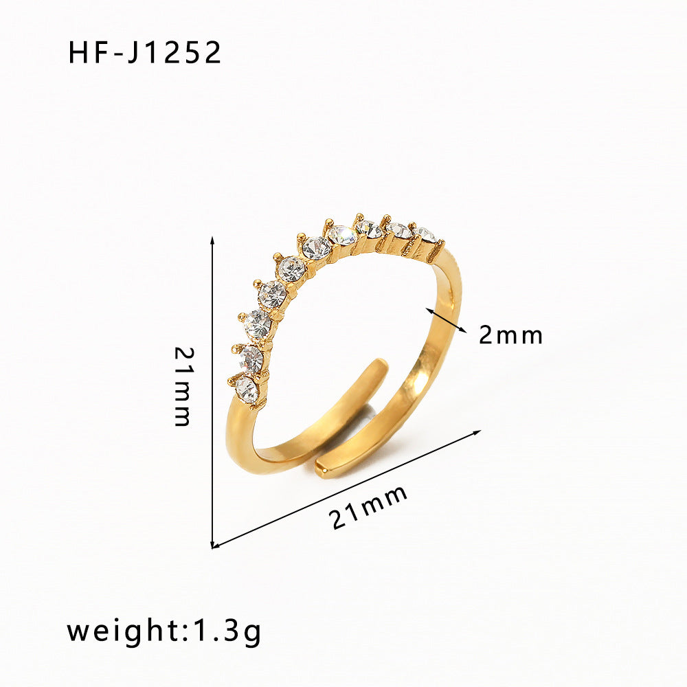 Ig Style Crown Rhombus Rectangle Stainless Steel Criss Cross Plating Inlay Zircon 18k Gold Plated Rings