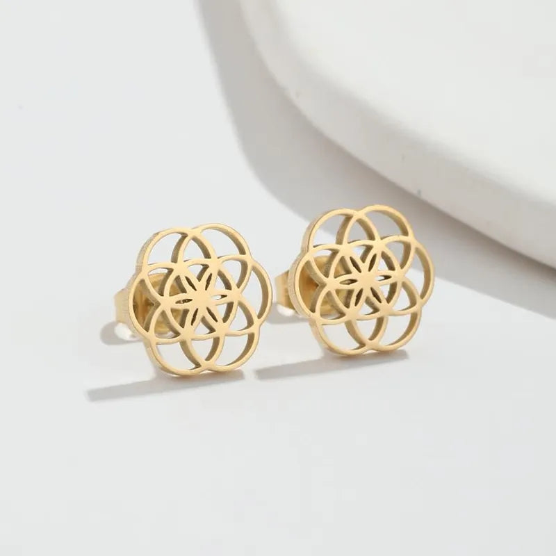 1 Pair Simple Style Flower Hollow Out Stainless Steel Ear Studs