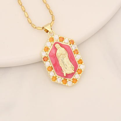 Modern Style Portrait Stainless Steel Copper Enamel Inlay Zircon Pendant Necklace