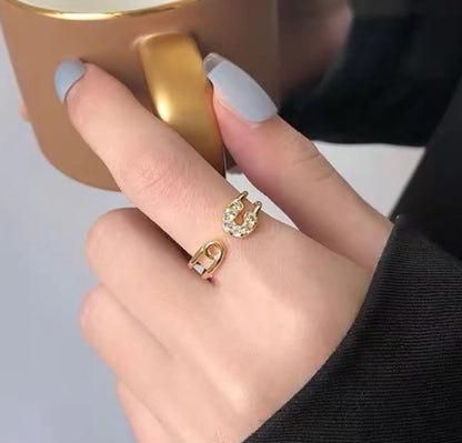 Modern Style Geometric Sterling Silver Irregular Plating Inlay Artificial Gemstones 18k Gold Plated Open Ring