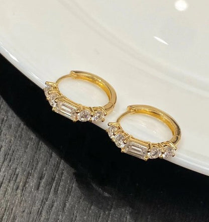 1 Pair Ins Style Korean Style Geometric Sterling Silver Plating Inlay Zircon 14k Gold Plated Earrings