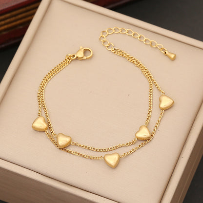 Retro Heart Shape Stainless Steel Plating Inlay Artificial Diamond Bracelets Earrings Necklace