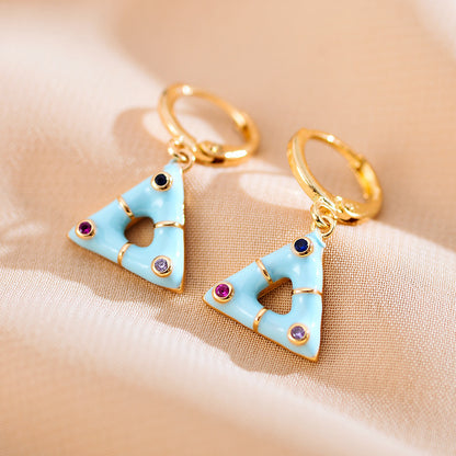 1 Pair Elegant Cute Triangle Copper Enamel Inlay Zircon Drop Earrings