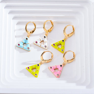 1 Pair Elegant Cute Triangle Copper Enamel Inlay Zircon Drop Earrings