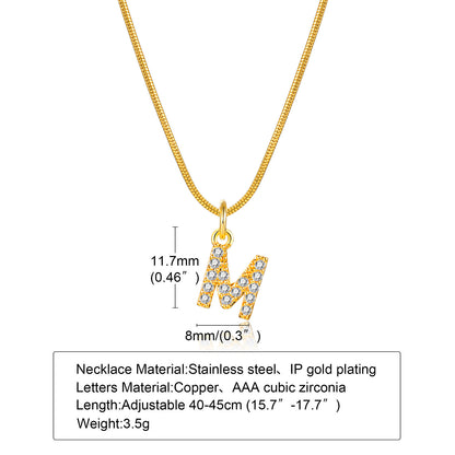 Ins Style Simple Style Letter Stainless Steel Plating Inlay Zircon 18k Gold Plated Necklace Pendant