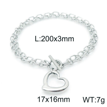 European And American Fashion Stainless Steel Ot Buckle Heart Pendant Bracelet Necklace Set