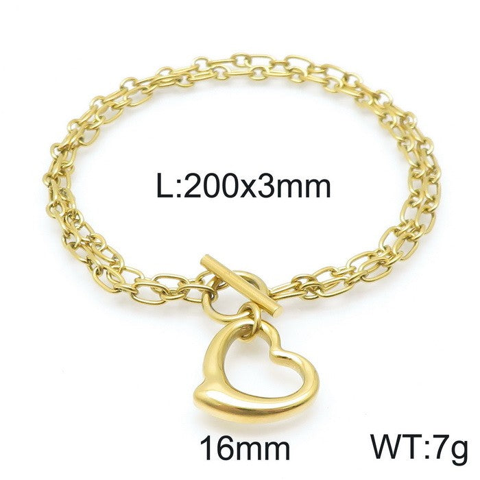 European And American Fashion Stainless Steel Ot Buckle Heart Pendant Bracelet Necklace Set